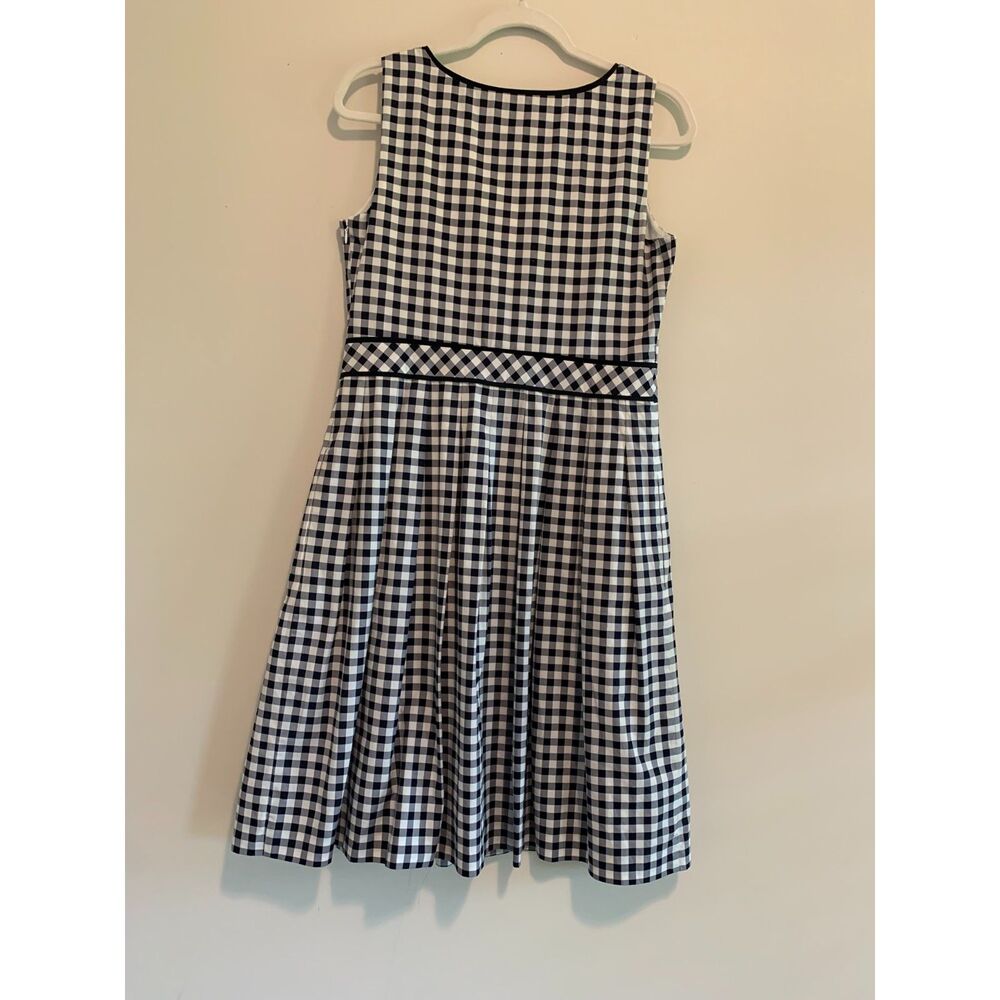 Talbots Navy White Gingham Fit & Flare Sleeveless Cotton Dress Preppy 8P - Picture 4 of 8